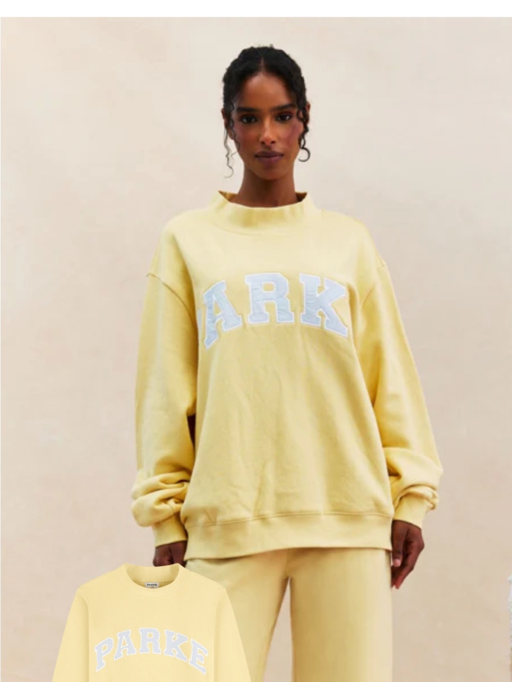 Parke Pale Yellow Crewneck Sweatshirt with Blue Applique Logo